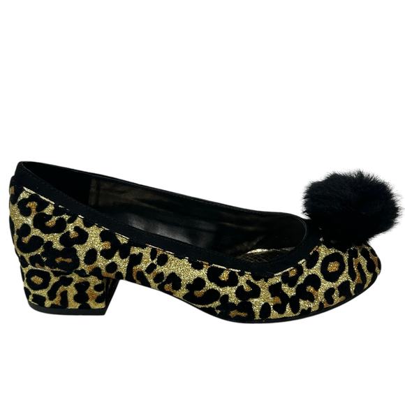 GB Girls Dress Shoes Size‎ 2M Sparkle Leopard print with Pom poms - Picture 3 of 7